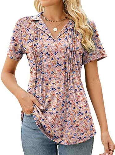 Kistore Womens Short Sleeve Polo T Shirts V Neck Summer Basic Tops Fashion 2024 Business Casual Work Blouse S-XXL