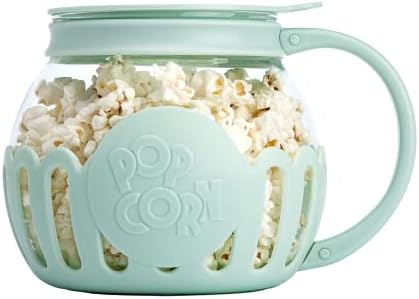 Ecolution Patented Micro-Pop Microwave Popcorn Popper with Temperature Safe Glass, 3-in-1 Lid Measures Kernels and Melts Butter, Made Without BPA, Dishwasher Safe, 1.5-Quart, Aqua