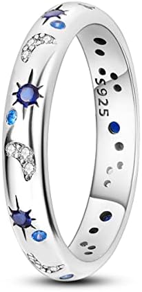 NARMO 925 Sterling Silver Women Rings Moon Star Ring Evil Eye Ring Colorful Cubic Zirconia Ring Stackable Vintage Rings Statement Rings for Women Size 6-9