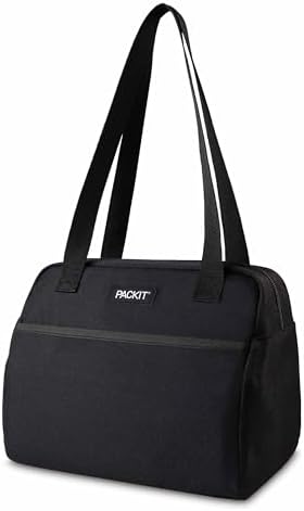 PackIt® Freezable Hampton Lunch Bag, Black, Built with EcoFreeze® Technology, Collapsible, Reusable, Zip Closure with Front Pocket and Shoulder Straps, Designed for Fresh Office Lunches