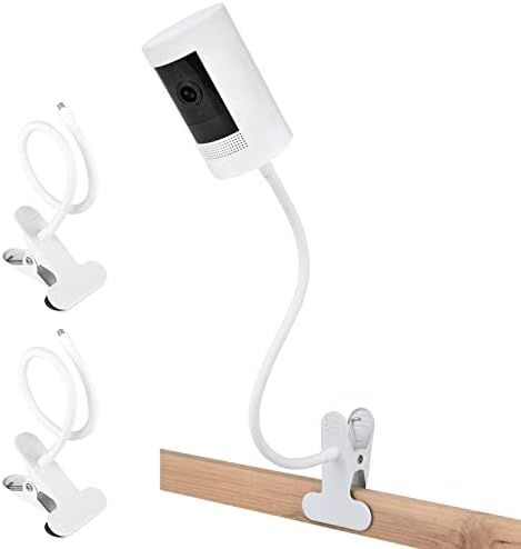 2Pack Clamp Mount for Ring Stick Up Cam & Ring Indoor Cam 1st Gen, Flexible Gooseneck Mounting Bracket to Attach Your Camera Anywhere with No Tools – White