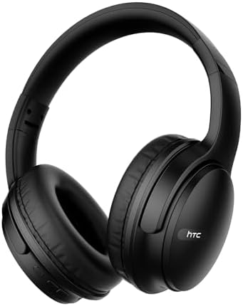 HTC Over Ear Headphones Bluetooth 5.3, Foldable Stereo Wireless Earphone Deep Bass, Clear Calls, Built-in HD Mic, Memory Foam Ear Cups for Travel Home Office Cellphone Computer-Black