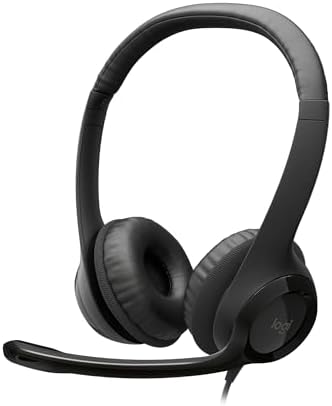 Logitech H390 Wired Headset for PC/Laptop, Stereo Headphones with Noise Cancelling Microphone, USB-A, in-Line Controls for Video Meetings, Music, Gaming and Beyond – Black