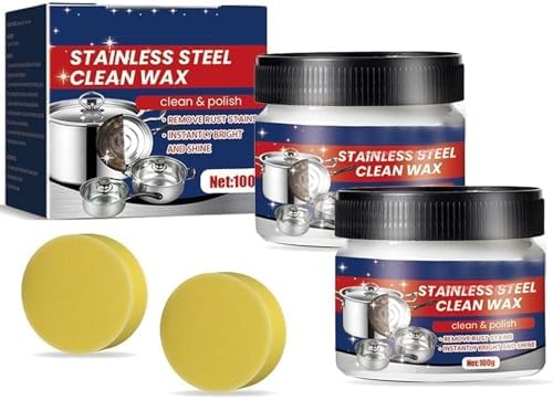 2 Pcs Stainless Steel Clean Wax,Magical Nano-Technology Stainless Steel Cleaning Paste,Stainless Steel Cleaner for Pots and Pans, Surface Safe, No Residue,for Grease, Oven, Sink(1)