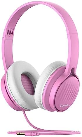 TuneFlux Kids Headphones, Toddler Headphones with Safe Volume Limiter 85dB, Wired School Headphones for Kids with Adjustable and Flexible Design for Boys and Girls-Pink