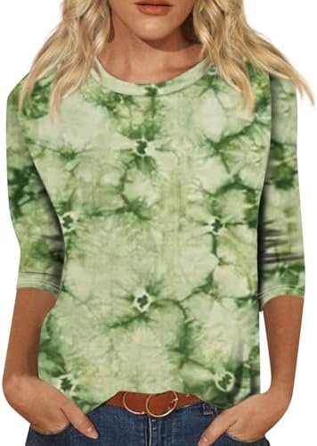 Womens Tops 3/4 Length Sleeves Travel Oversized Hawaiian T Shirt Women Summer Crewneck Tops Womens 3/4 Sleeve Tops