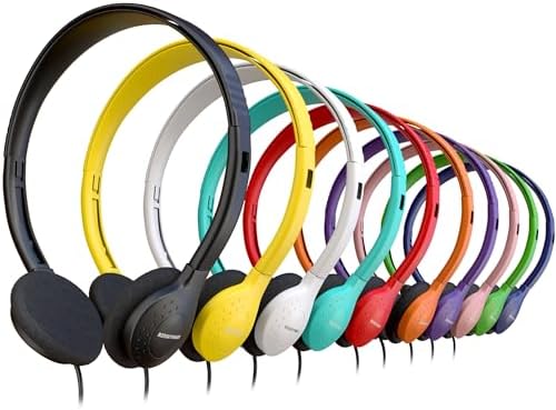 Redskypower 10 Pack Multi Color Kid’s Wired On Ear Headphones, Individually Bagged, Disposable Headphones Ideal for Students in Classroom Libraries Schools, Bulk Wholesale