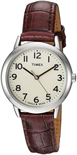 Timex Women’s Easy Reader 30mm Watch – Silver-Tone Case Cream Dial with Brown Croco Leather Strap