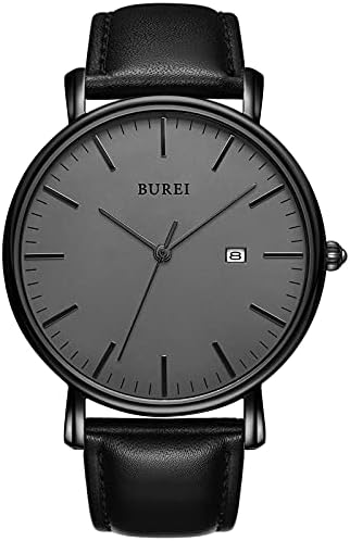 BUREI Men’s Wrist Watches,Minimalist Analog Quartz Watches for Men with Leather Band,Gifts for Men