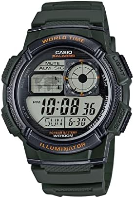 Casio Men’s ’10-Year Battery’ Quartz Resin Watch, Color:Green (Model: AE1000W-3AV)