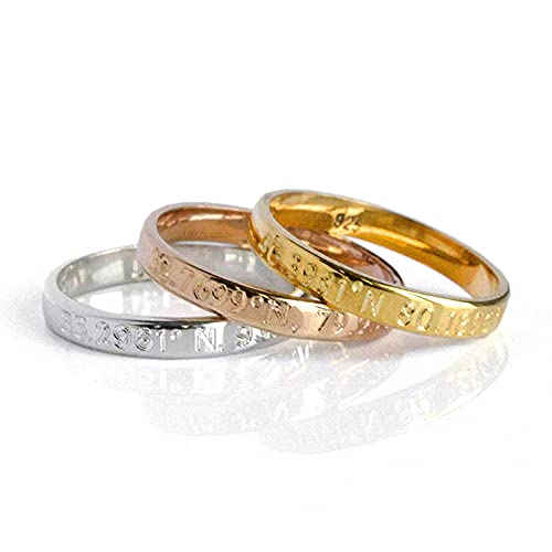 Custom Engraved Name Ring in Either Sterling Silver, Rose Gold, or Yellow Gold – Inside or Outside Inscription, Personalized Thin Band with Name, Date, or Initials, Secret Message Couples Ring [R3]