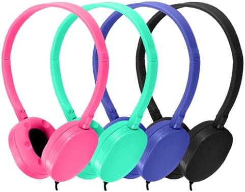 CN-Outlet 4 Pack Kids Headphones for School Classroom Bulk Multi Colored, Durable Wired Adjustable Student Earphones with 3.5mm Plug for Computer Kindle Chromebook Laptop(Mixed)