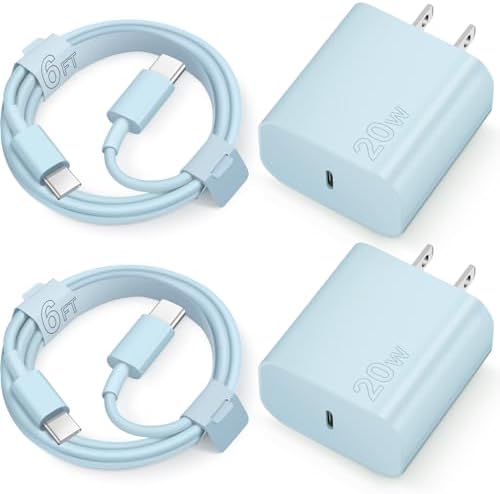 iPhone 15 Charger USB C Wall Charger iPad Pro Charger Block 2 Pack with 2 Pack 6FT Cable for iPhone 15/15 Plus/15 Pro/15 Pro Max/iPad Pro/Mini/Air/Air4/AirPods/Samsung(Blue)