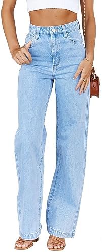 Womens Jeans Mid Waisted Straight Leg Loose Stretchy Lightweight Tummy Control Trendy Jeans for Women 2024