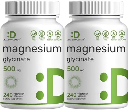 DEAL SUPPLEMENT 2 Pack Magnesium Glycinate 500mg, 480 Veggie Capsules | Chelated for Easy Absorption | Highly Purified Essential Trace Mineral for Muscle, Joint, Heart, & Digestive Health