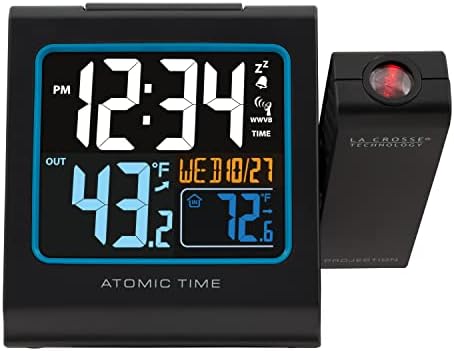 La Crosse Technology Color Projection Alarm Clock with Indoor/Outdoor Temperature & Charging USB Port, Wireless, Backlit, Black, 616-146