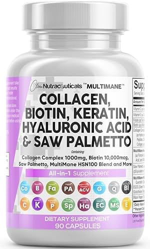 Collagen Pills 1000mg Biotin 10000mcg Keratin Saw Palmetto 2500mg Hyaluronic Acid – Hair Skin and Nails Vitamins and DHT Blocker with Vitamin E Folic Acid Pumpkin Seed MSM – 90 Count