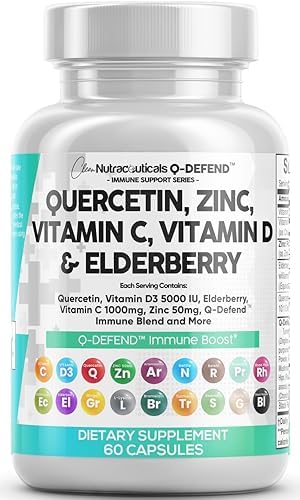 Quercetin 1000mg Zinc 50mg Vitamin C 1000mg Vitamin D 5000 IU Bromelain Elderberry – Lung Immune Defense Support Supplement Adults with Artemisinin, Sea Moss, Echinacea, Garlic Immunity Allergy Relief