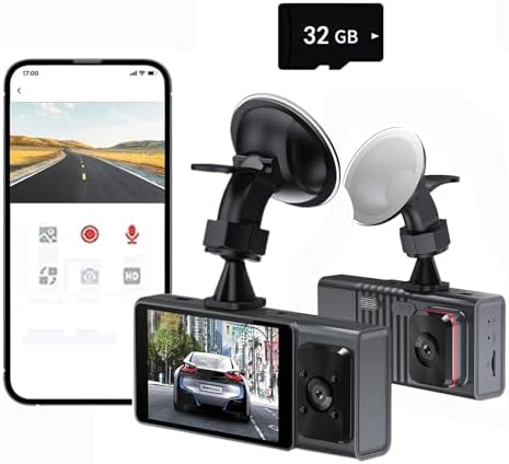 Dash Cam Front and Inside, 1080P Driving Recorder 3-Inch Display Screen, Free 32GB Card, Built in WiFi GPS Car Dashboard Camera, 170°Wide Angle, 24H Parking Mode, Nightc Vision