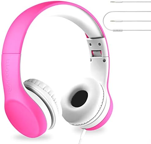 LilGadgets Connect+ Girls Headphones for School Wired with Microphone, Volume Limiting for Safe Listening, Adjustable Headband, Cushioned Earpads for Comfort, Kids Headphones for School, Pink