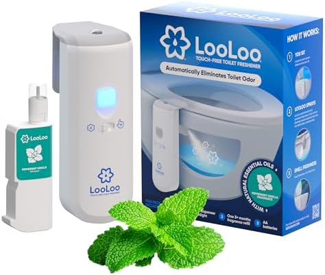 LooLoo Automatic Touchless Toilet Spray Starter Kit (Dispenser and 1 Fragrance Bottle) – Peppermint Vanilla Fragrance