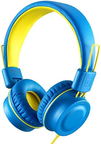 Kids Headphones-Noot Products K33 Foldable Stereo Tangle-Free 5ft Long cord 3.5mm Jack Plug in Wired On-Ear Headset for Children/Teens/Boys/Girls/ipad/School/Kindle/Travel/Plane/Tablet (Electric Blue)