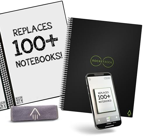 Rocketbook Core Reusable Smart Notebook | Innovative, Eco-Friendly, Digitally Connected Notebook with Cloud Sharing Capabilities | Dotted, 8.5″ x 11″, 32 Pg, Infinity Black, with Pen, Cloth, and App Included