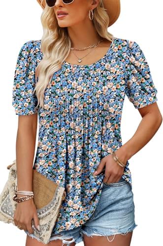 BETTE BOUTIK Womens Summer Tops Pleated Short Sleeve Tunic Tops Short Sleeve Blouses Shirts S-3XL