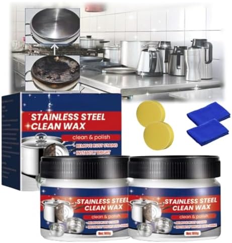 Stainless Steel Clean Wax, Jue Fish Magical Nano-Technology Stainless Steel Cleaning Paste, Powerful Cookware Cleaning Paste, Stainless Steel Cleaner and Polish (2 Pcs)