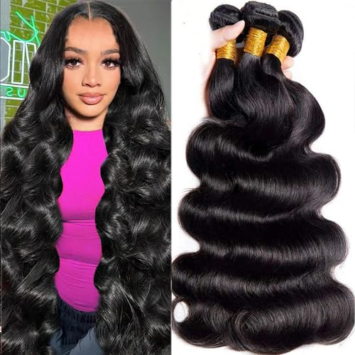 Human Hair Bundles 20 22 24 Inch Body Wave Bundles Human Hair 100% Unprocessed 12A Brazilian Virgin Hair 3 Bundles Human Hair Extensions Deals Long Weave Bundles Human Hair Double Weft Natural Black