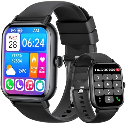 Smart Watch, Smart Watch for Android Phones – 2.01″ HD Screen Fitness Tracker with AI Voice Assistant Built-in, Bluetooth Calling, Heart Rate/Sleep/Health Monitor, 100 Sports Modes, IP68