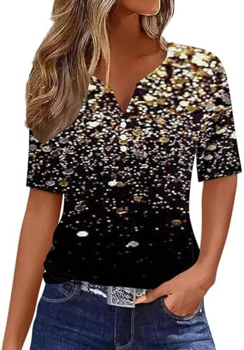 Ceboyel Womens Floral Print Summer Tops 2024 Dressy Causal Blouses Short Sleeve Henley Shirts Trendy Ladies Clothes