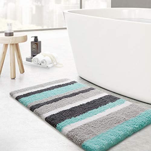 KMAT Luxury Bathroom Rugs Bath Mat,18″x26″, Non-Slip Fluffy Soft Plush Microfiber, Machine Washable Carpet Quick Dry Ultra Shaggy Mats for Bathroom, Tub and Shower, Green-Grey