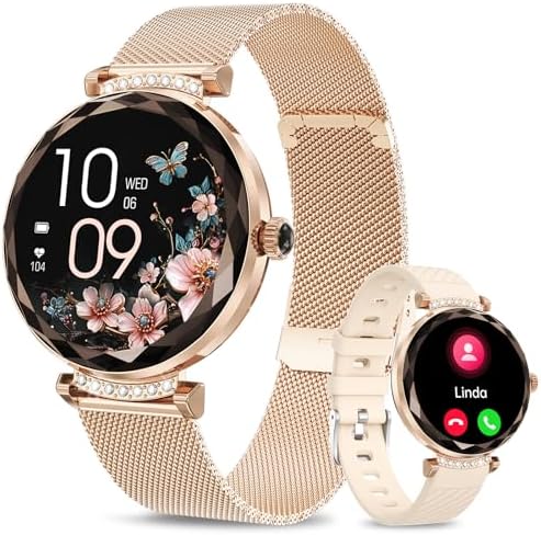 Smart Watch for Women(Answer/Make Call),1.19″ AMOLED Fitness Watch, 24H Heart Rate Sleep Blood Oxygen Monitor, IP68 Waterproof,100+ Sports Modes Calorie Smartwatch for iOS&Android Phones – Rose Gold