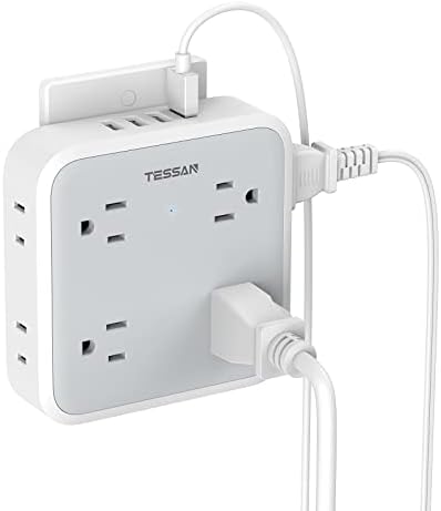 Multi Plug Outlet Splitter with USB, TESSAN Multiple Outlet Extender with 4 USB Wall Charger, Widely Spaced 8 Electrical Plug Expander Surge Protector for Home Kitchen Dorm Room Office White-Grey