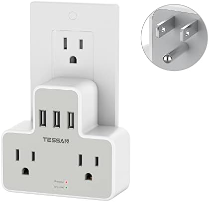 Double Outlet Plug Splitter with 3 USB, TESSAN Small Wall Surge Protector with Multiple Outlet Splitter, Electric Multi Outlet Plug Expander for Home, Office, Kitchen, Dorm Room Essentials