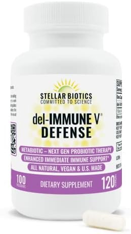 Del-Immune V® Defense by Stellar Biotics, All-Natural Immune Support & Gut Health (+) Immediate Care, Metabiotic: NextGen Probiotic Therapy (120 Caps)