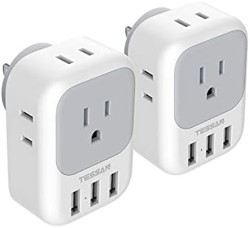 Multiple Plug Outlet Splitter with USB Wall Charger, TESSAN 4 Electrical Outlet Extender with 3 USB Ports, Multi Power Outlet Expander for Cruise Dorm Essentials, Home, Office, 2 Pack