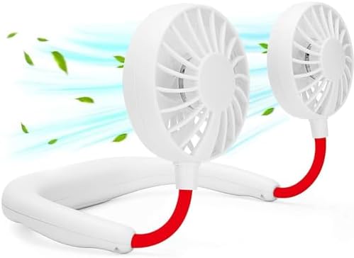 RJVW Portable Neck Fan, Hand Free Personal Hanging Neck Sports Fan USB Rechargeable (3 Speed Adjustable) Wearable Cooling Head Fan,360 Degree Free Rotation for Traveling, Sports, Office, Reading