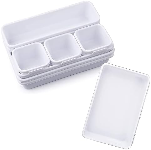 8 PCS Clear Plastic Drawer Organizers Set, 3-Size Versatile Bathroom and Vanity Drawer Organizer Trays, Storage Bins for Makeup, Bedroom, Kitchen Gadgets Utensils and Office (white) (white)