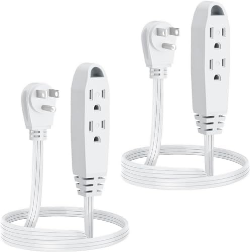 K KASONIC – 1 Feet 3 Outlet Extension Cord 2 Pack – Triple Wire Grounded Multi Outlet, UL Listed 16/3 SPT-3, 13 Amp – 125V – 1625 Watts (White)