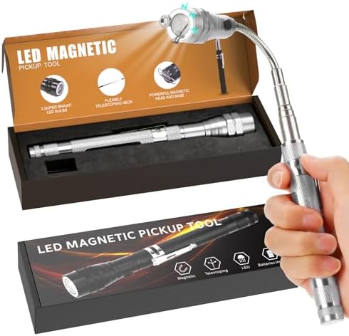 Valentines Day Gifts Magnetic Flashlight Pickup Tool Dad Gifts Cool Magnet Telescoping Gadgets with LED Stocking Stuffers for Men Gifts for Mens Husband Him Christmas Gifts Silver