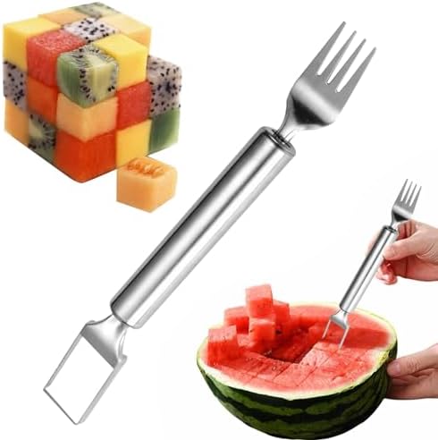 Watermelon Cutter Slicer Tool, 2-in-1 Stainless Steel Fruit Cutter Watermelon Cutting Tool, 2024 New Watermelon Fork Slicer Cutter for Home Kitchen Gadget (1 Pcs)