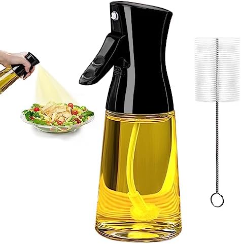 180ml Glass Olive Oil Sprayer with Brush for Cooking – Thick Glass, Strong Spray Force