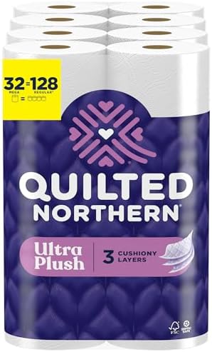 Quilted Northern Ultra Plush Toilet Paper, 32 Mega Rolls = 128 Regular Rolls, 3X Thicker*, 3 Ply Soft Toilet Tissue (Packaging May Vary)