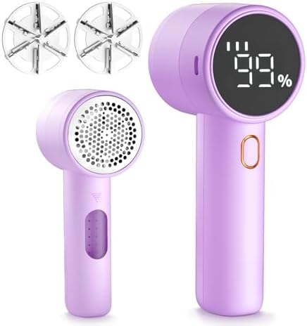 Fabric Shaver, Lint Remover Rechargeable, Electric Portable Sweater Defuzzer with 3 Speeds, 6 Leaf Blades, Digital LED Display to Remove Pilling for Clothes, Rosa