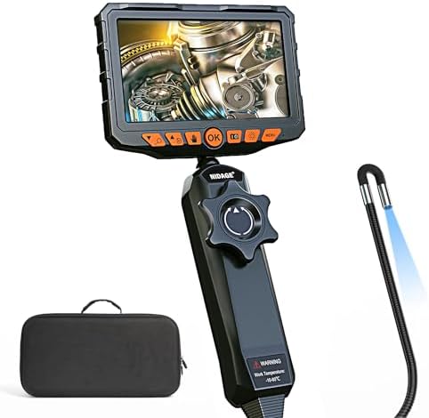 Two-Way Articulating Borescope NIDAGE 0.24in Articulated Endoscope Camera with Light 5” IPS Inspection Camera Flexible Fiber Optic Snake Scope Cam for Mechanic Aircraft Automotive Wall, 5.2FT