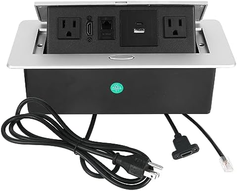 Hidden Pop-Up Outlet with 20W USB C Port Electrical Pop-Up Box Recessed Multimedia Strip Socket with 2 AC Outlet, USB A & USB C Ports with Outlet Network HDMI for The Conference Table(Sliver-B)