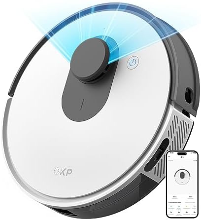 OKP Robotic Vacuum Cleaner, Powerful 3800Pa Suction, LiDAR Navigation, Multi-Level Mapping, App/Alexa Control, 180 mins Runtime, No-go Zones, Self-Charging Vacuum Robot, Ideal for Pet Hair, Hard-Floor