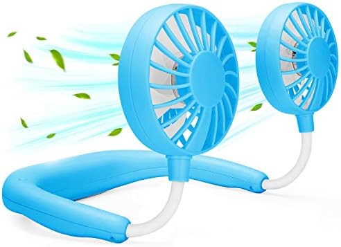 RJVW Portable Neck Fan, Hand Free Personal Hanging Neck Sports Fan USB Rechargeable (3 Speed Adjustable) Wearable Cooling Head Fan,360 Degree Free Rotation for Traveling, Sports, Office, Reading